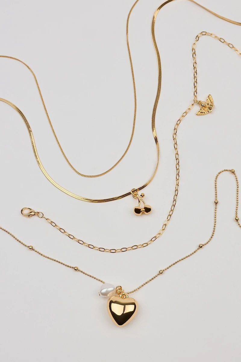 Set of 4 Angel and Cherry Pendant Necklaces