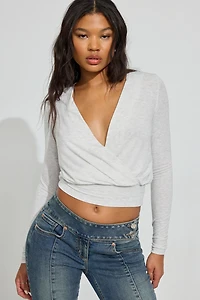 Haut cache-cœur drapé à manches longues et bande à la taille