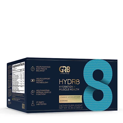 GR8 Lifestyle Hydr8 Hydration + Muscle Health - Strawberry Watermelon (28 Servings)