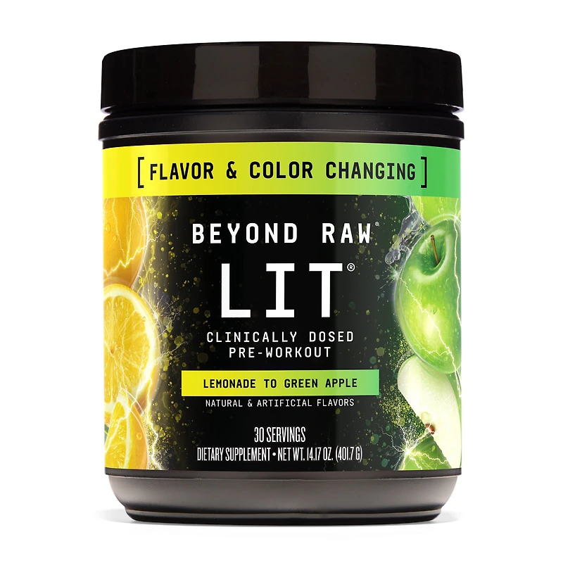 Beyond Raw Lit Pre-Workout Gluten-Free - Lemonade to Green Apple (30 Servings)