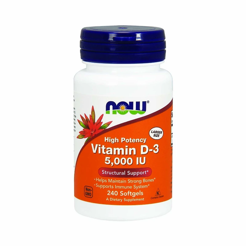 NOW Vitamin D-3 5 -000 Iu - 240 Softgels (120 Servings)