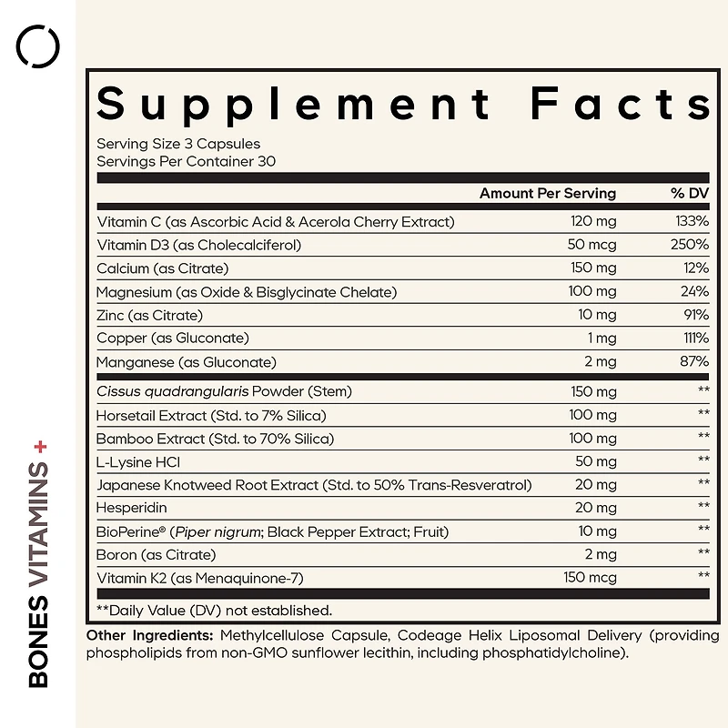 Bones Vitamins+ - 90 Vegetable Capsules (30 Servings)