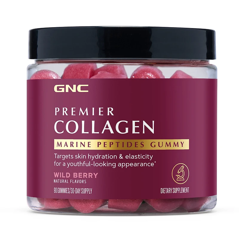 GNC Premier Collagen Marine Peptides Gummy - Wild Berry 90 Gummies (30 Servings)