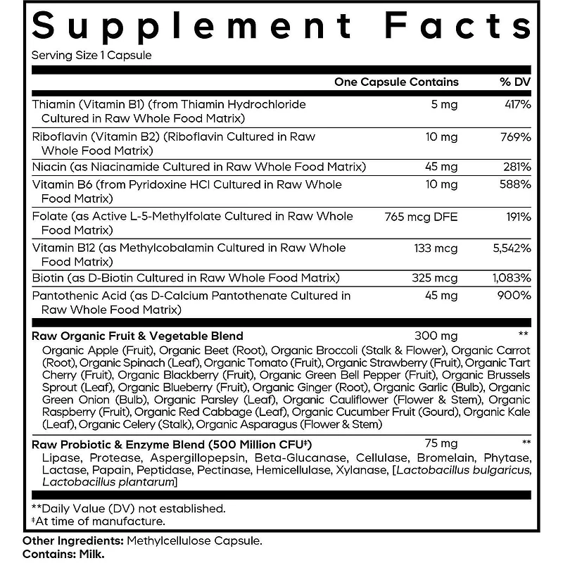 Raw Vitamin B-Complex - 60 Vegetable Capsules (60 Servings)