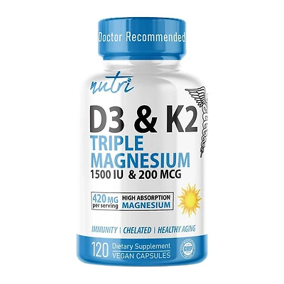 D3 & K2 Triple Magnesium - 120 Vegan Capsules (30 Servings)