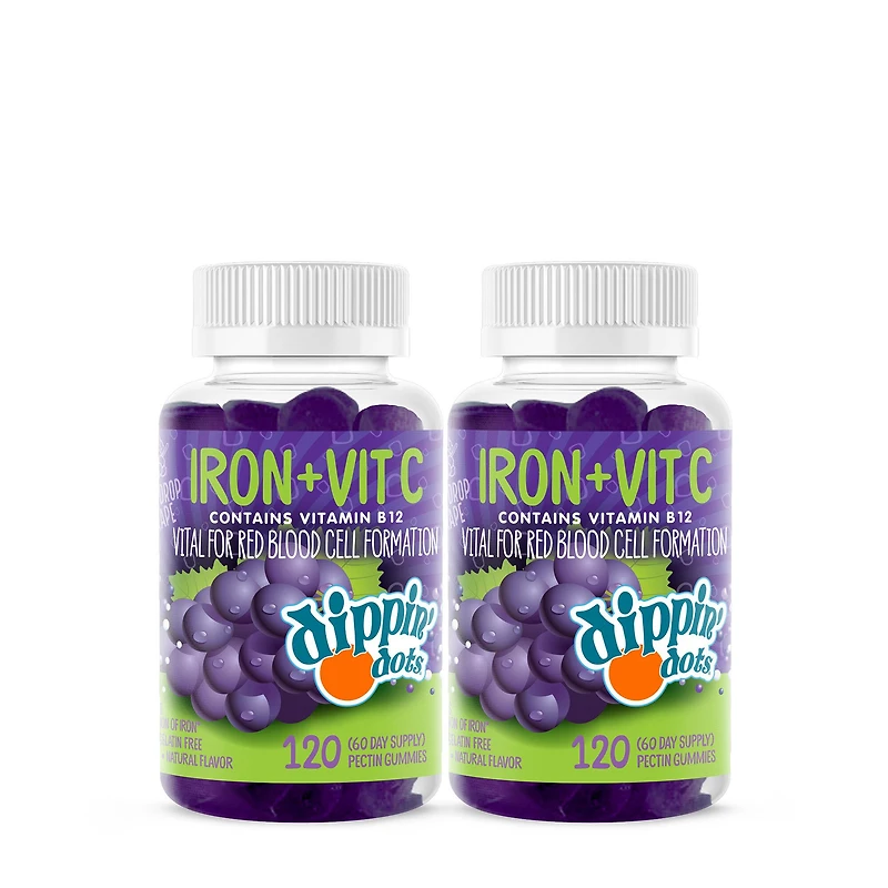 Dippin' Dots Iron + Vitamin C Gummies - Grape Twin Pack (60 Servings Each)