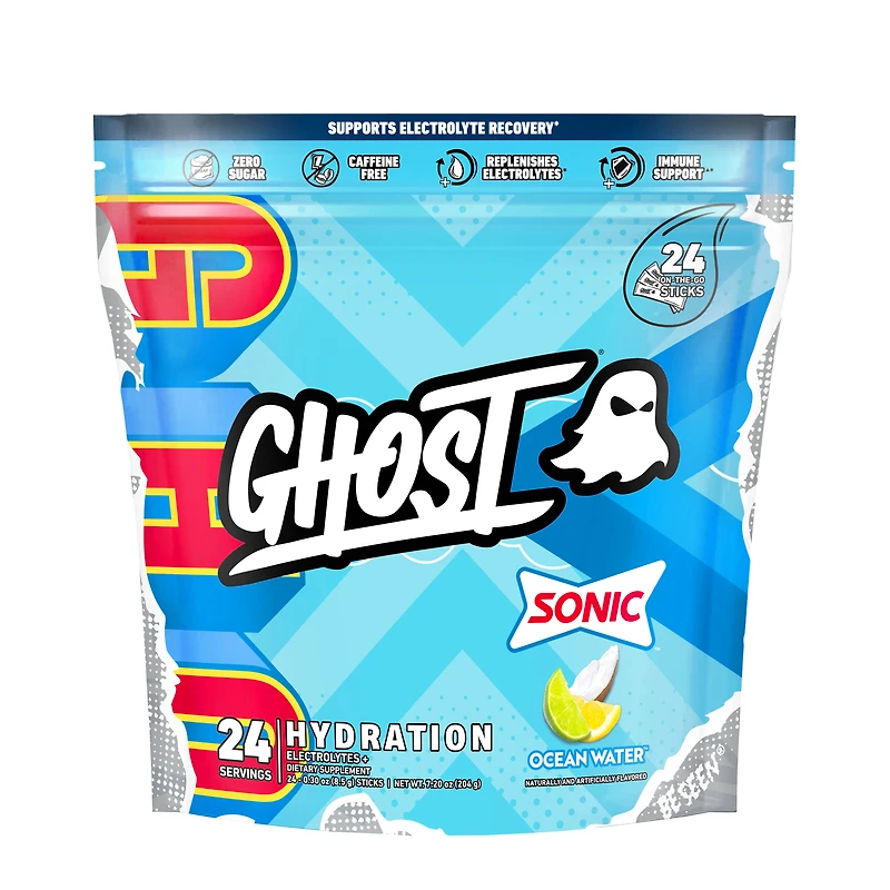 GHOST Hydration Sticks Vitamin C - Sonic Ocean Water (24 Stick Packs) Zero Sugar