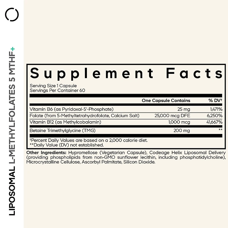 Liposomal L-Methylfolate - 60 Vegetable Capsules (60 Servings)