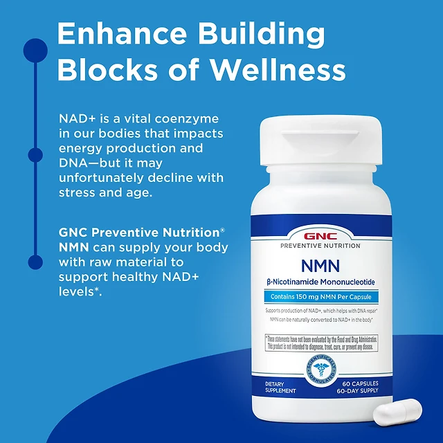GNC Preventive Nutrition® NMN – NAD+ Support Capsules - 60 Capsules (60 Servings)