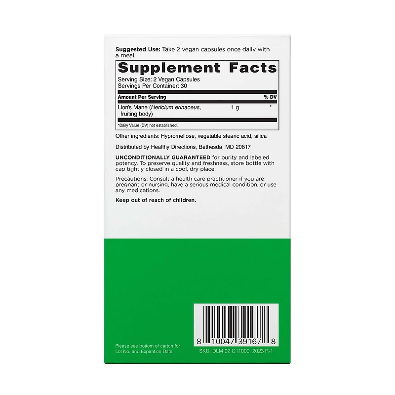Lion's Mane Mushroom 1000mg - 60 Vegan Capsules (30 Servings)