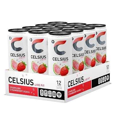 Celsius Sparkling Energy Drink Healthy - Strawberry Guava 12Oz. (12 Cans)