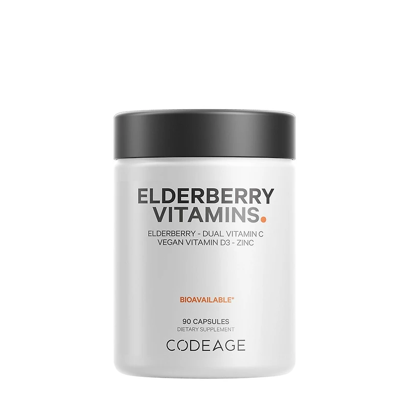 Codeage Elderberry Immune Complex - Daily Vitamin C Vegan D3 & Zinc Supplement 90 Capsules (30 Servings)