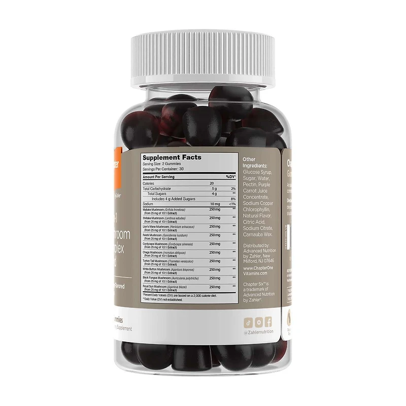 Chapter Six: 10-in-1 Mushroom Complex Blend - Raspberry - 60 Gummies (30 Servings)