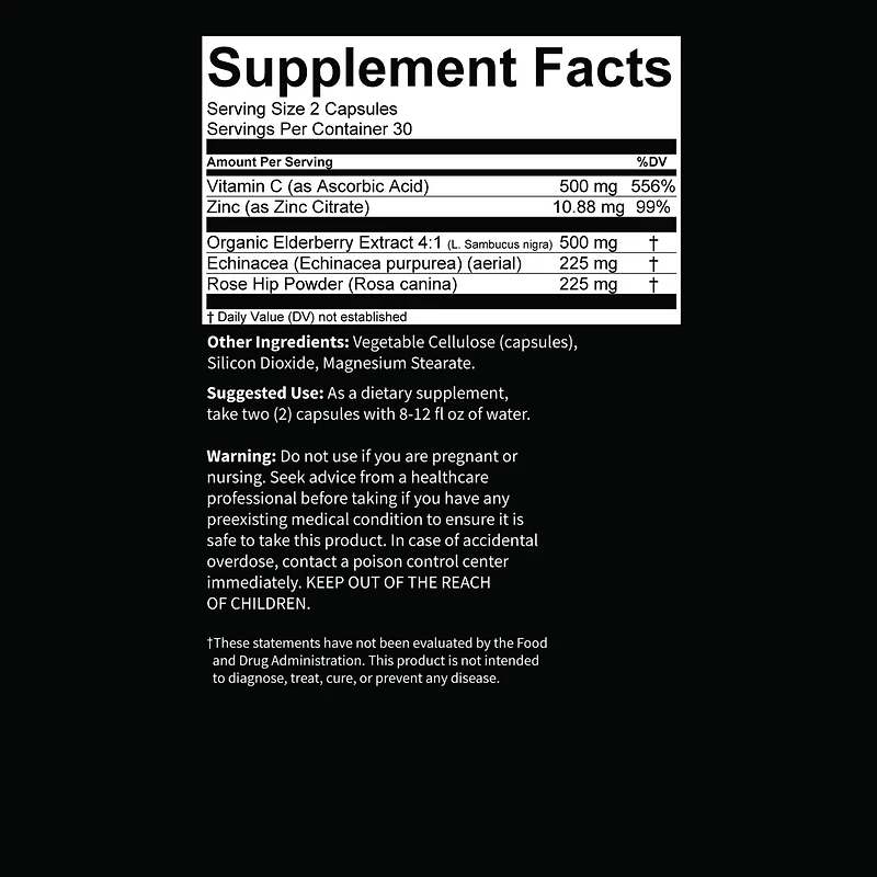 Elderberry Immunity Capsules - 60 Capsules (30 Servings)