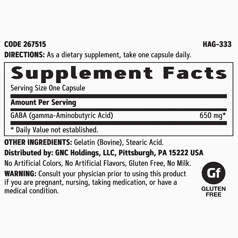 GABA 650mg - 90 Capsules (90 Servings)