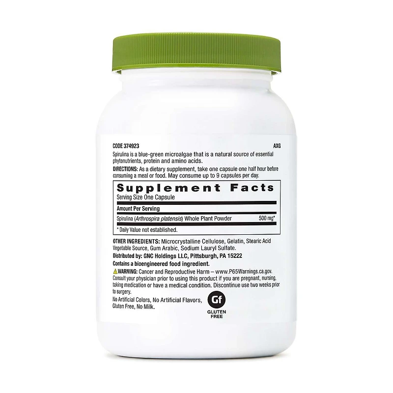 Spirulina Whole Plant Powder Capsules - 100 Capsules (100 Servings)