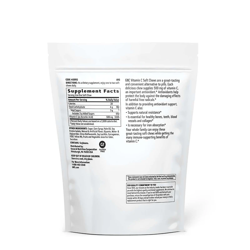 Vitamin C Soft Chews 500mg - Orange - 60 Soft Chews (60 Servings)