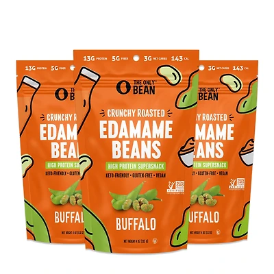The Only Bean Crunchy Roasted Edamame Beans Vegan - Buffalo (3 Bags)