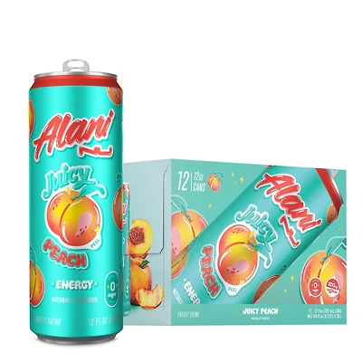Alani Nu Juicy Peach - Energy Drink Vegan - 12Oz. (12 Cans) Zero Sugar