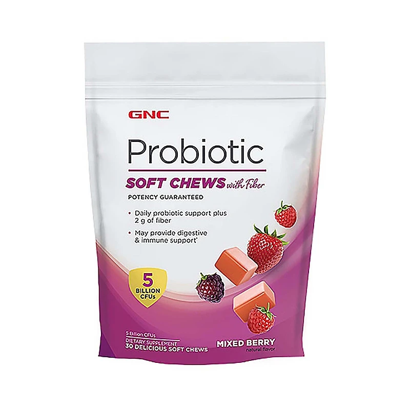 GNC Probiotic Soft Chews with Fiber - Mixed Berry 30 (30 Servings)