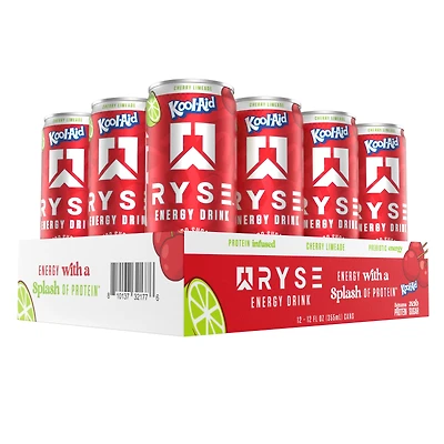 RYSE Energy Drink - Kool-Aid Cherry Limeade 12 Fl Oz. (12 Cans) Zero Sugar