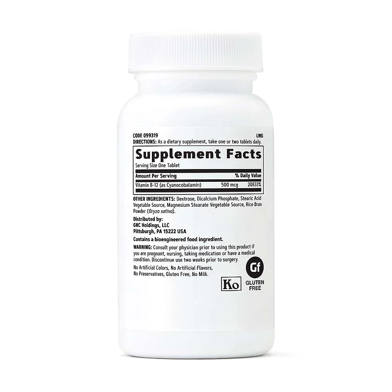 Vitamin B-12 500 mcg - 100 Tablets (100 Servings)