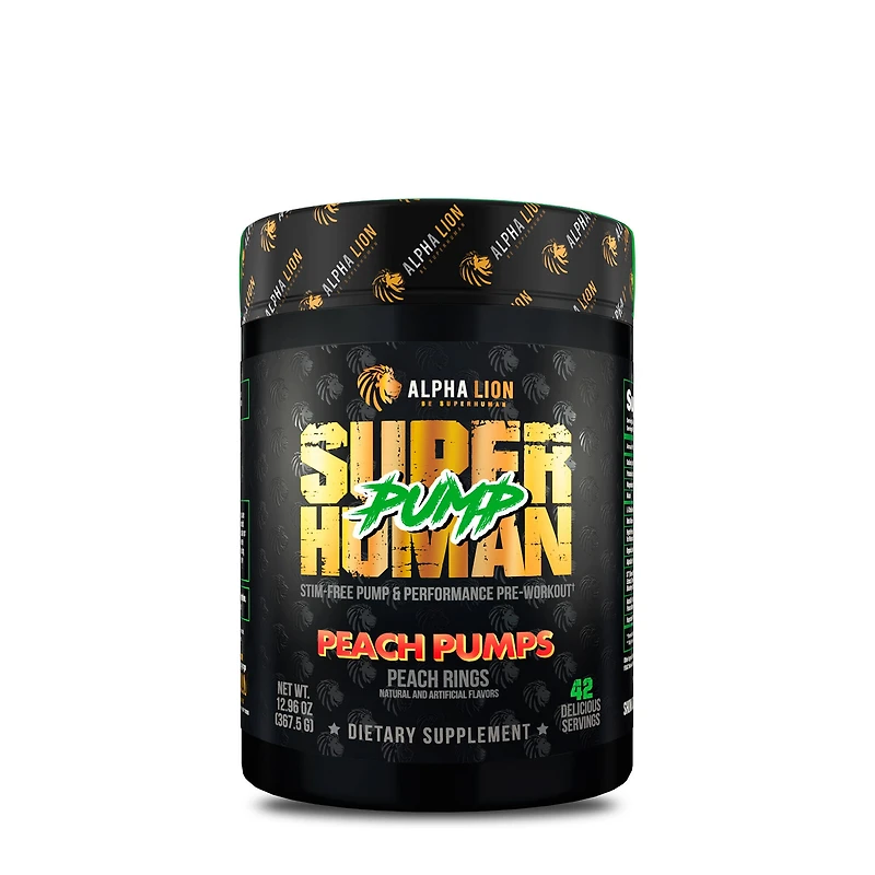 Alpha Lion Superhuman Pump Stim-Free Pre-Workout - Peach Rings (24 Servings)