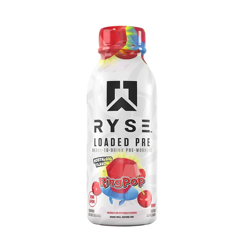 RYSE Loaded Pre-Workout Rtd - Cherry Ring Pop 12 Fl Oz (12 Bottles)