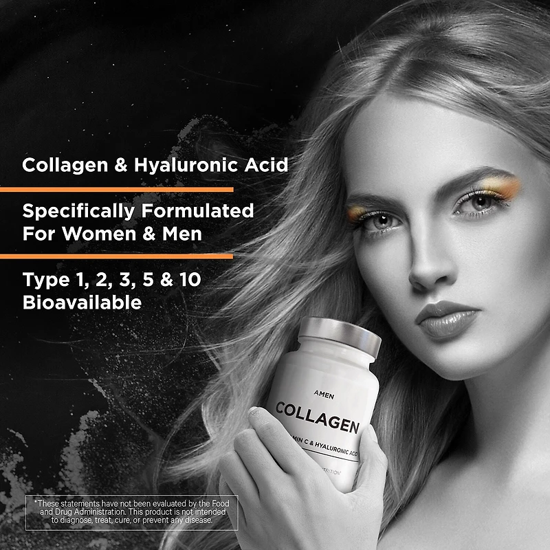 Amen Collagen Hydrolyzed Multi Collagen Peptides + Vitamin C - 90 Veggie Capsules (30 Servings)
