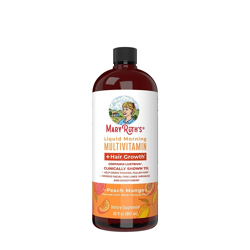 Mary Ruth's Liquid Morning Multivitamin + Hair Healthy - Peach Mango 30 Fl Oz (30 Servings)