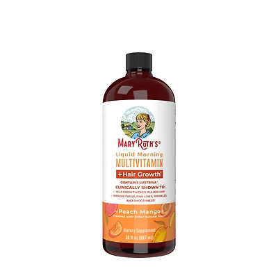 Mary Ruth's Liquid Morning Multivitamin + Hair Healthy - Peach Mango 30 Fl Oz (30 Servings)