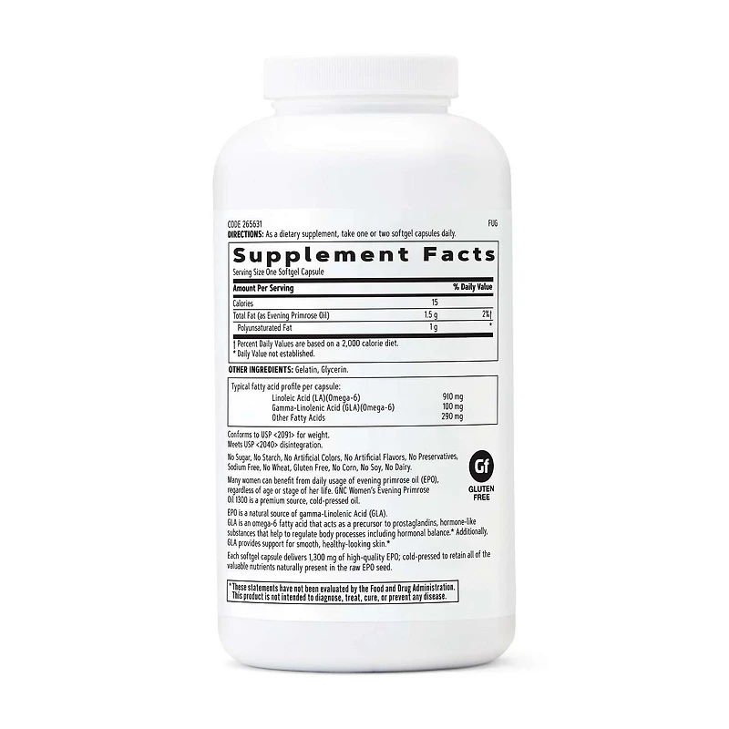 Evening Primrose Oil 1300mg - 180 Softgels (180 Servings)