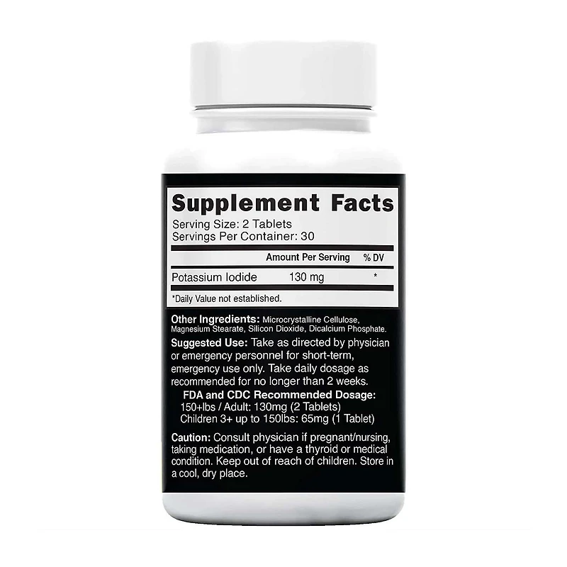 Potassium Iodide Tablets 130mg - 60 Tablets (30 Servings)