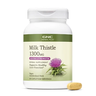 GNC Herbal Plus Milk Thistle Extra Strength 1300Mg Healthy - 60 Caplets (60 Servings)