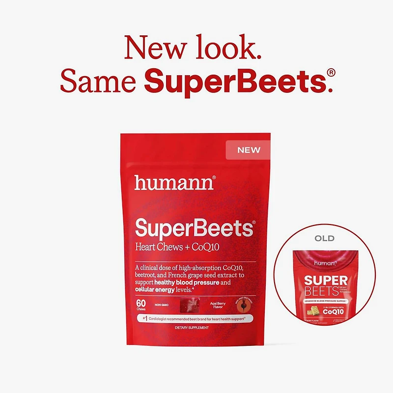 SuperBeets Advanced Heart Chews Blood Pressure Support - Acai Berry - 60 Chews (30 Servings)