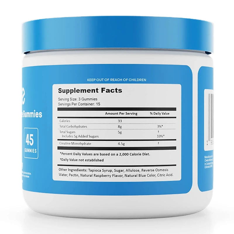 Creatine Monohydrate Gummies - Blue Raspberry 45 (15 Servings)