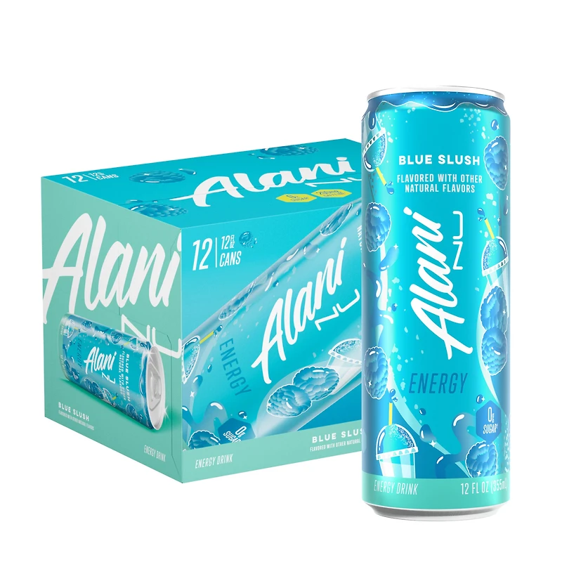 Alani Nu Energy Drink Gluten-Free - Blue Slush 12Oz. (12 Cans) Zero Sugar