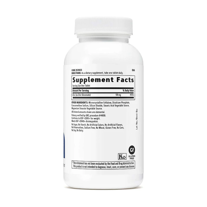 Zinc 50mg - 250 Vegetarian Tablets (250 Servings)