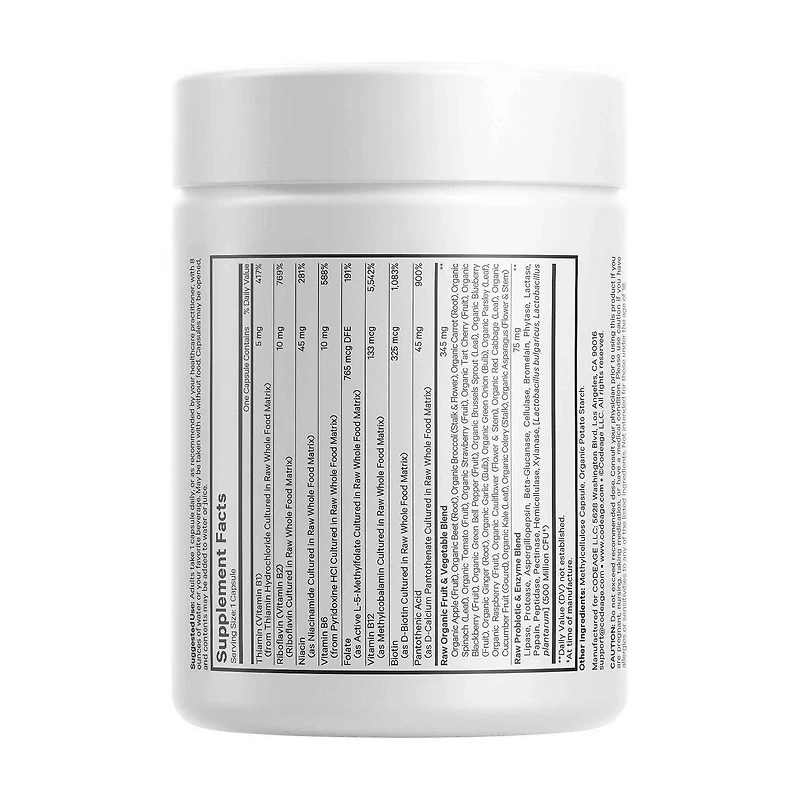 Raw Vitamin B-Complex - 60 Vegetable Capsules (60 Servings)