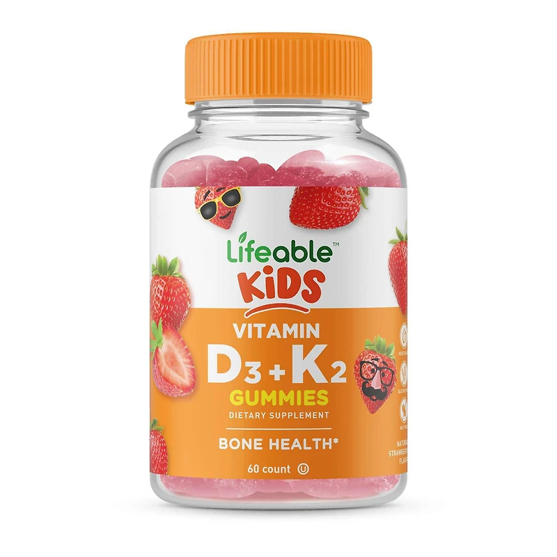 Vitamin D3 + K2 Kids Gummies - Strawberry - 60 Gummies (60 Servings)