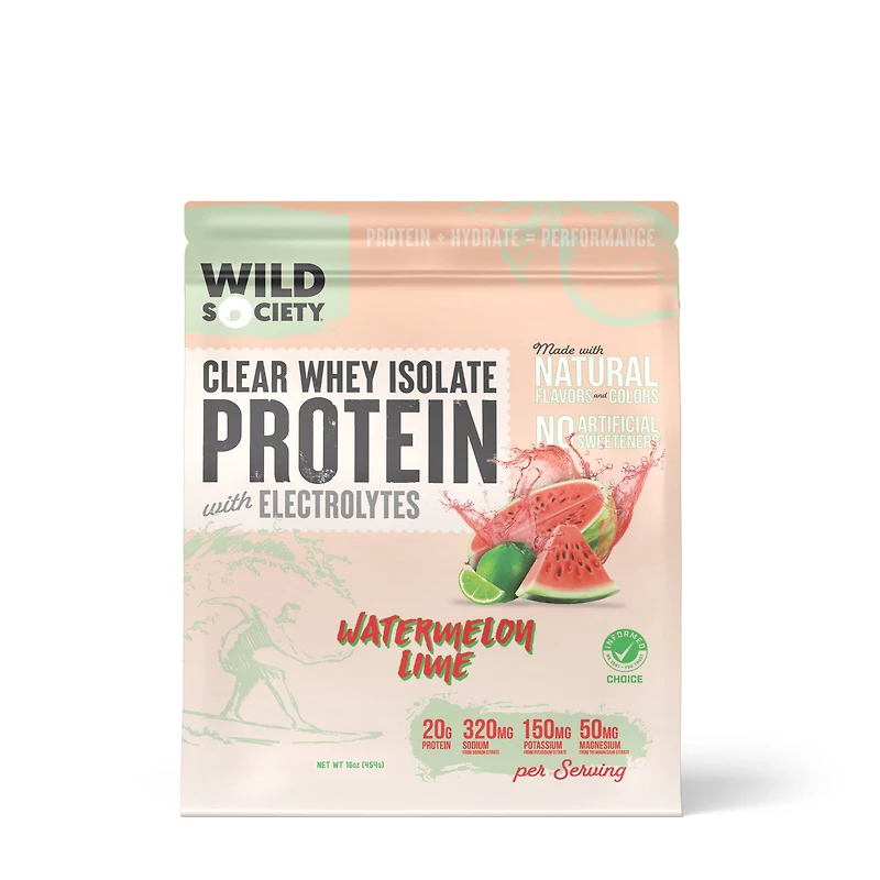 Wild Society Nutrition Clear Whey Isolate Protein with Electrolytes - Watermelon Lime (16 Servings)