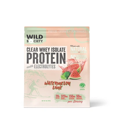 Wild Society Nutrition Clear Whey Isolate Protein with Electrolytes - Watermelon Lime (16 Servings)