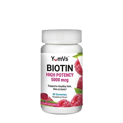 YumVs Biotin High Potency 5000Mg - Raspberry 60 Gummies (30 Servings)