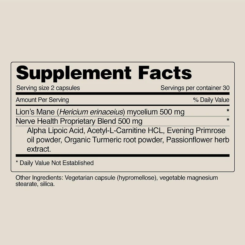 Nerve Health + Lion's Mane - 60 Capsules (30 Servings)