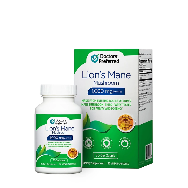 Doctors' Preferred Lion's Mane Mushroom 1000Mg Vegan - 60 Capsules (30 Servings)