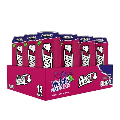 GHOST Energy Drink Vitamin B - Welch's Grape Cran 16 Fl Oz. (12 Cans) Zero Sugar