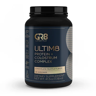 GR8 Lifestyle Ultim8 Protein + Colostrum Complex - Chocolate Truffle (28 Servings)