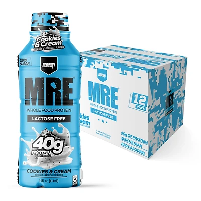 REDCON1 Mre Whole Food Protein Rtd - Cookies & Cream 14 Fl Oz. (12 Bottles) Zero Sugar