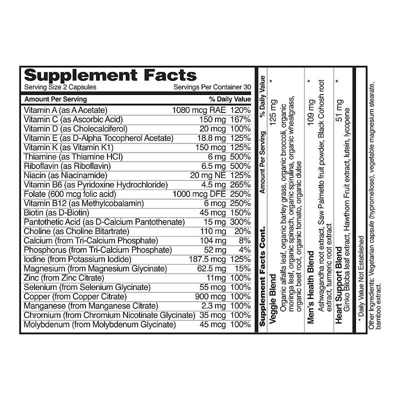 Men's Daily Multi Vitamin - 60 Capsules (30 Servings)