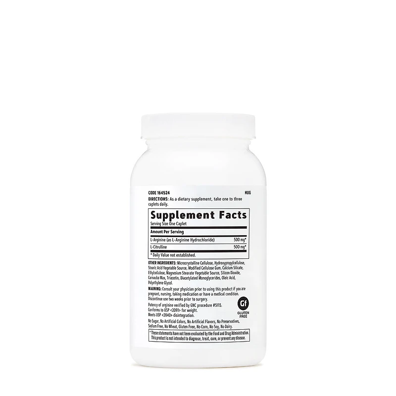 L-Arginine & L-Citrulline 500 mg / 500 mg - 120 Caplets (120 Servings)